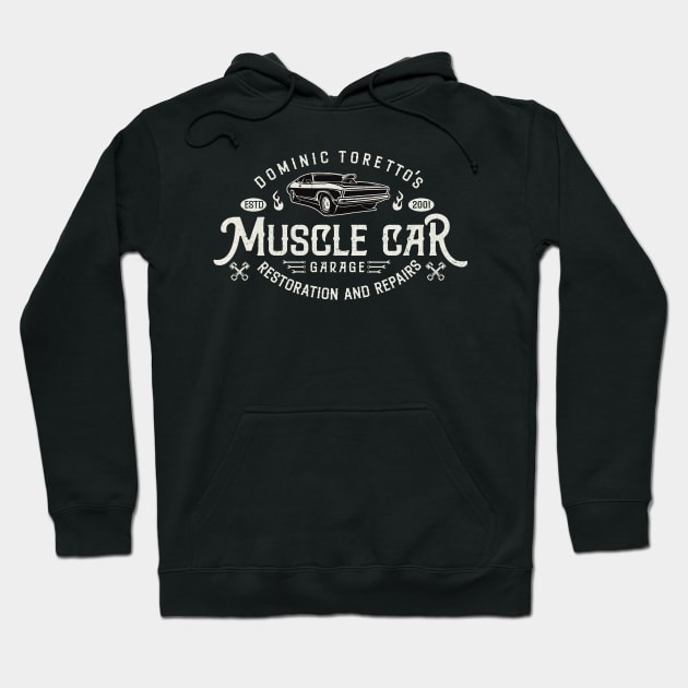 Toretto's Muscle Car Garage Hoodie by Alema Art